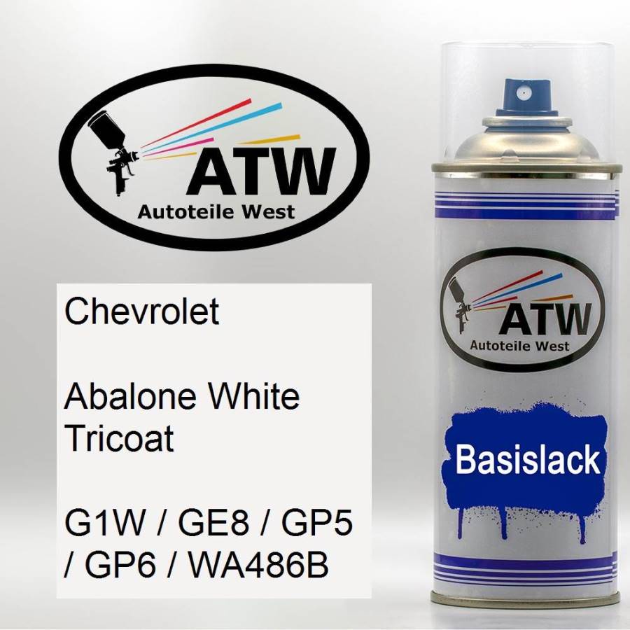 Chevrolet, Abalone White Tricoat, G1W / GE8 / GP5 / GP6 / WA486B: 400ml Sprühdose, von ATW Autoteile West.